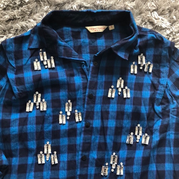 Blue/Black flannel with Bedazzle - Picture 1 of 4
